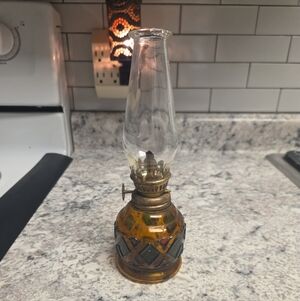 Amber Glass Lantern with Brass Accents